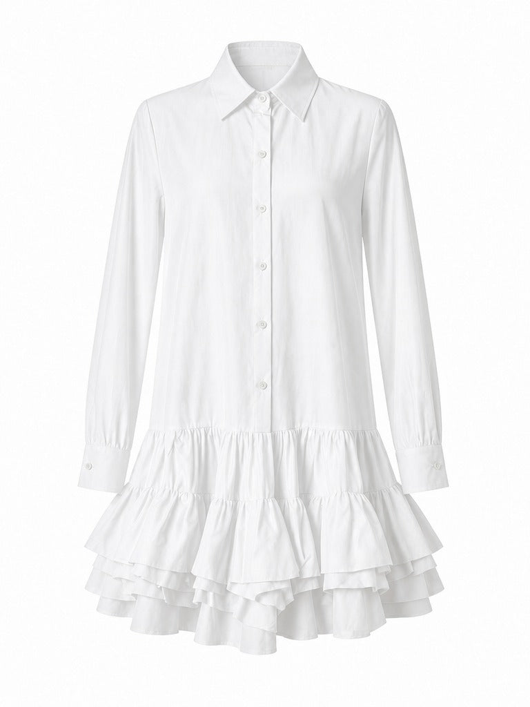 Elegant Ruffled Mini Shirt Dress