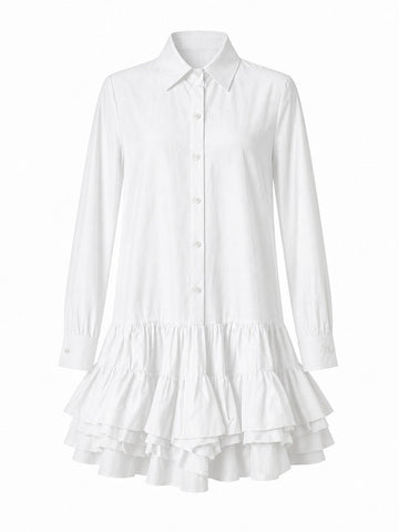 Elegant Ruffled Mini Shirt Dress