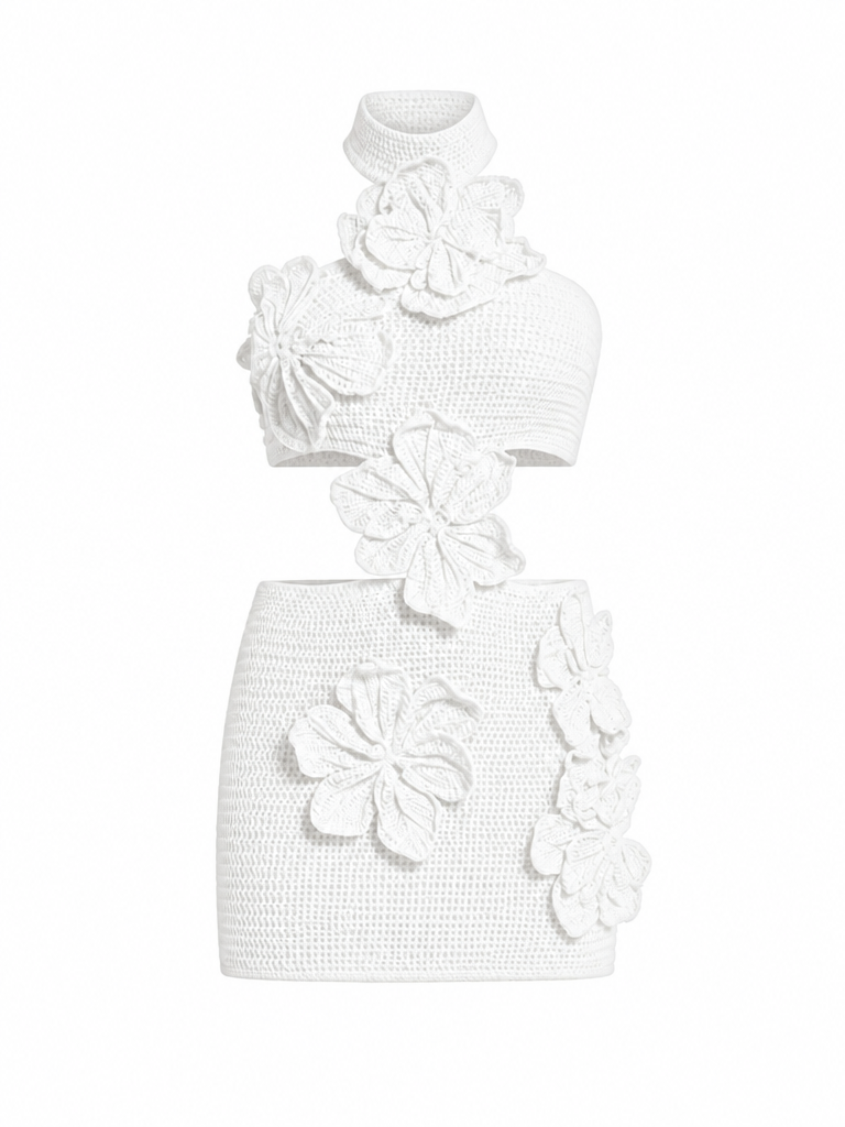 Radiant Crochet Halter Mini Dress