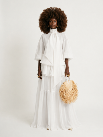 Elegant Tiered High-Neck Maxi Dress