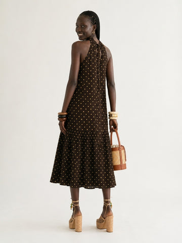 Graceful Polka Dot Halter Maxi Dress