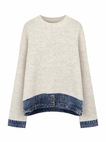 Unique Knit Denim Patchwork Pullover