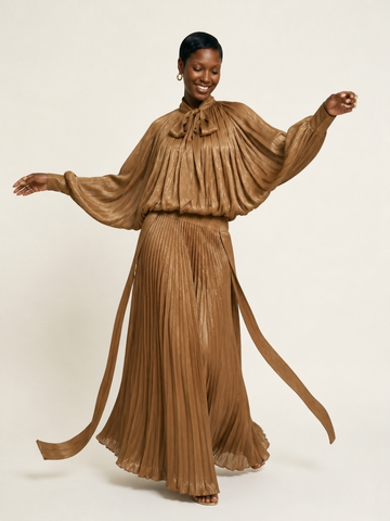Divine Golden Pleated Maxi Dress