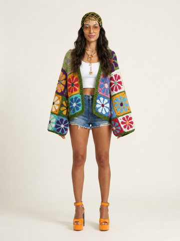 Vibrant Floral Crocheted Cardigan