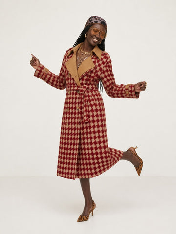 Confident Plaid Woolen Trench Coat