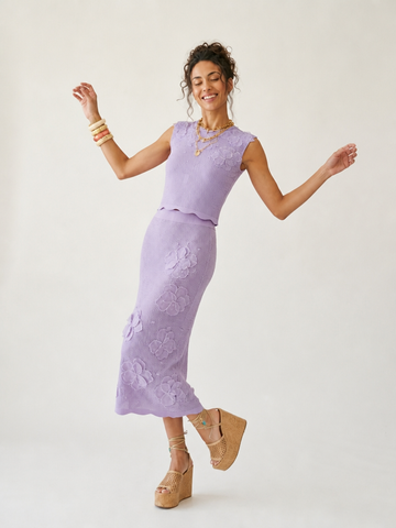 Radiant Beaded Floral Knit Skirt