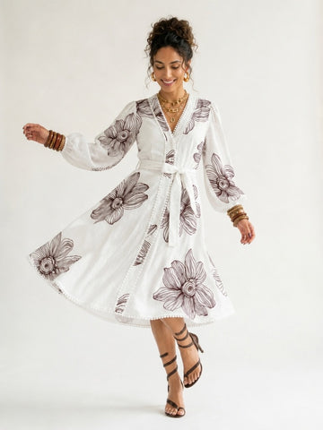 Wanderlust Embroidered Puff Sleeve Mini Dress
