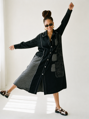 Unique Fringed Patchwork Denim Trench