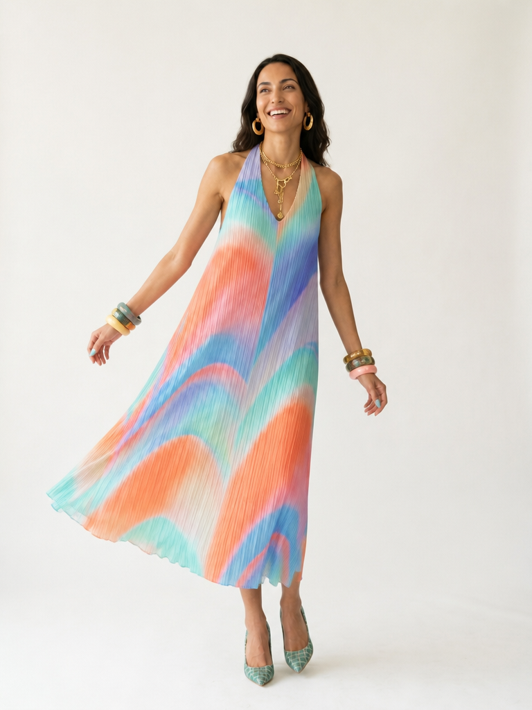 Limitless Pleated Halter Maxi Dress