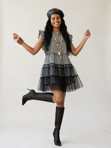 Audacious Plaid Mesh Mini Dress