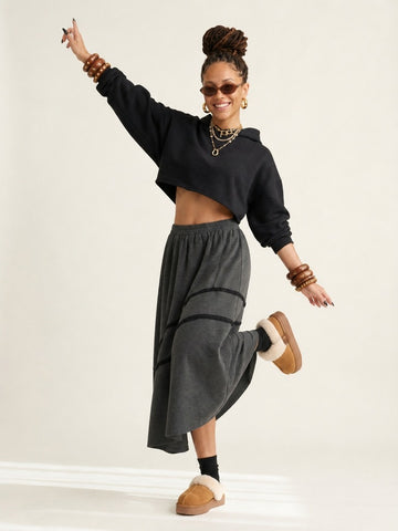 Grounded Asymmetrical Jersey Midi Skirt
