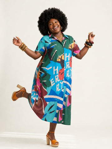 Vibrant Abstract Print Shirt Dress