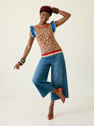 Daring Leopard Ruffled Knit Top