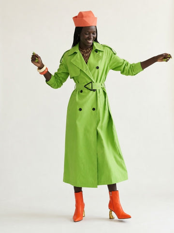 Vibrant Oversized Faux Leather Trench