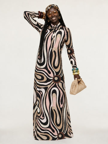 Graceful Marble Print Maxi Dress