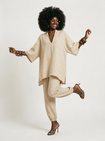 Grounded Linen Loose Two-Piece Set