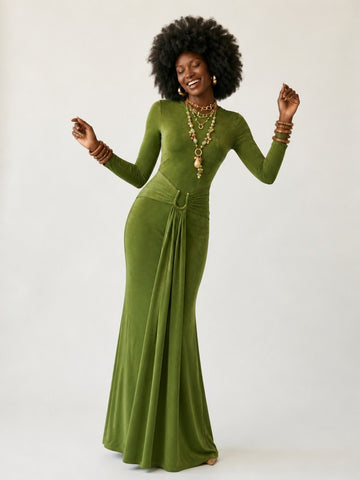 Confident Ruched Knit Maxi Dress