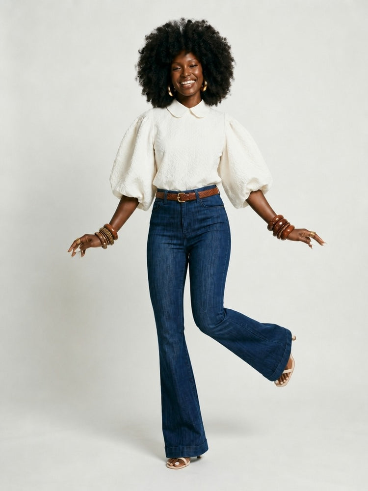 Ethereal Textured Balloon Sleeve Blouse