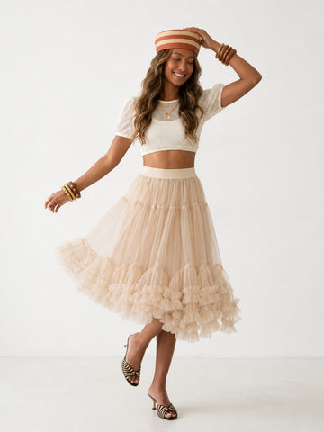 Ethereal Tiered Mesh Midi Skirt