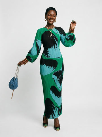 Divine Pleated Hand-Painted Maxi Dress