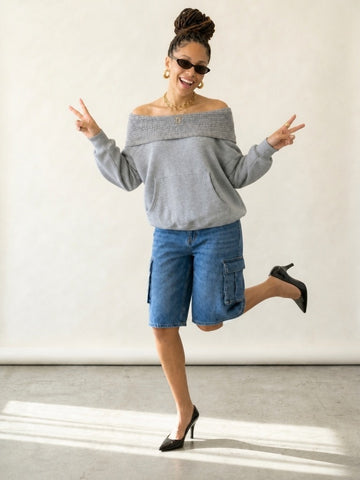 Grounded Off-Shoulder Hooded Sweatshirt