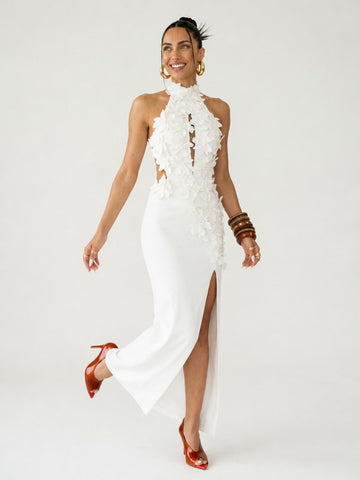 Elegant Halter Flower Maxi Dress