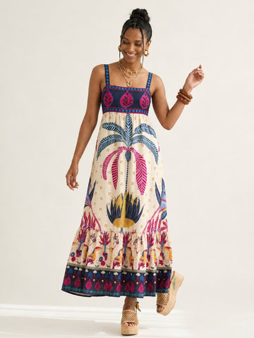 Wanderlust Printed Square Neck Maxi Dress
