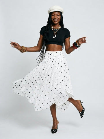 Free Spirit Pleated Dot A-Line Skirt