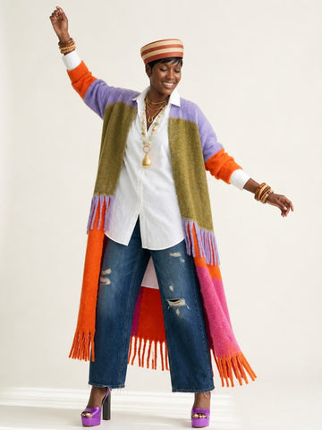 Vibrant Tassel Colorblock Kimono Coat