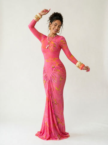 Audacious Printed Ruched Maxi Dress