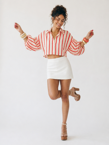 Vibrant Striped Bubble Sleeve Shirt