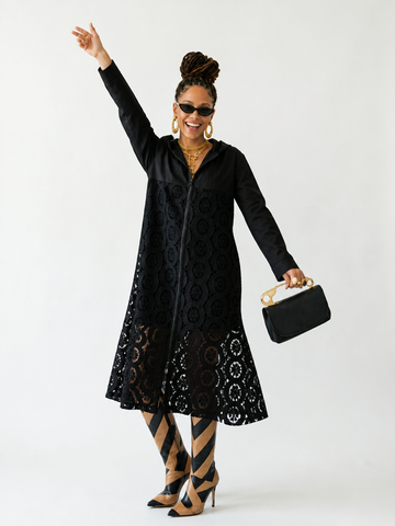 Liberated Lace Patchwork Hooded Trench