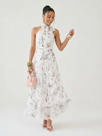 Ethereal Floral Pleated Maxi Dress