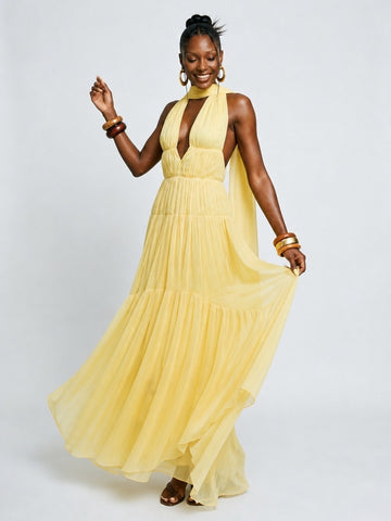 Radiant Flowing Halter Maxi Dress
