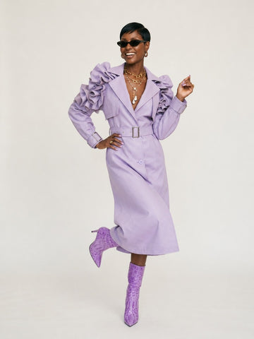 Audacious Ruffled Faux Leather Trench Coat