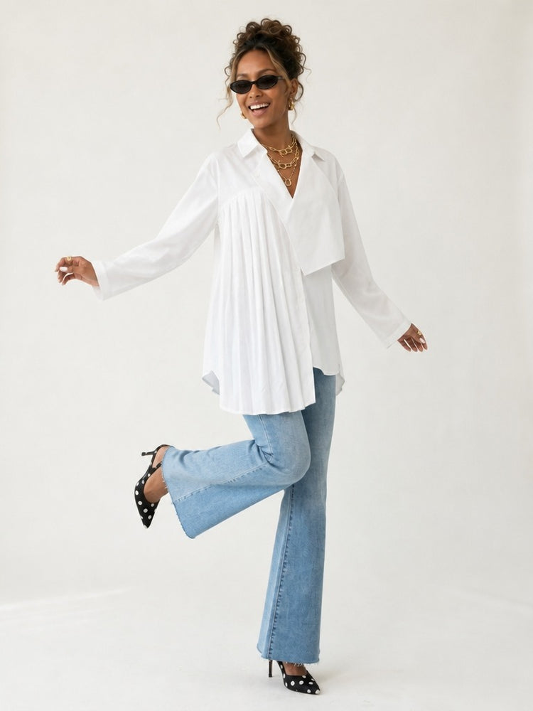 Unique Pleated Asymmetrical Blouse