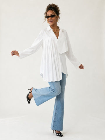 Unique Pleated Asymmetrical Blouse