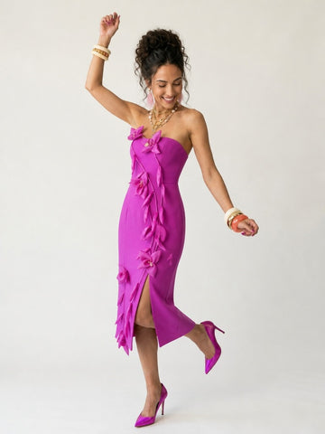 Radiant Strapless Floral Midi Dress