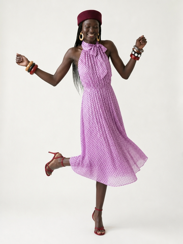 Radiant Polka Dot Pleated Maxi Dress