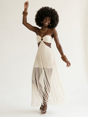 Radiant Tassel Halter Maxi Dress