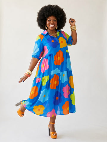 Vibrant Floral Printed Loose Maxi Dress