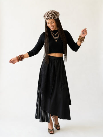 Audacious Striped Patchwork Midi Skirt