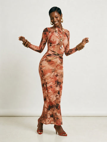 Fierce Tie Dye Ruched Maxi Dress