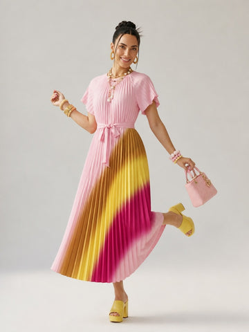 Radiant Printed Pleated Maxi Dress
