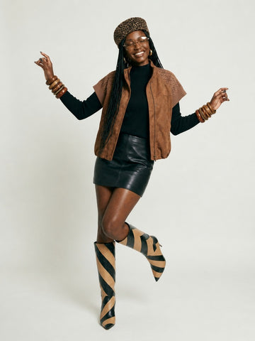 Grounded Faux Suede Knitted Vest
