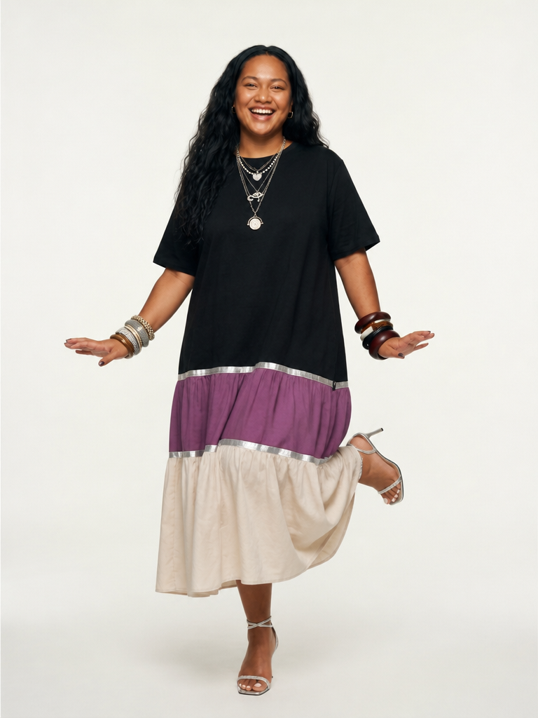 Grounded Patchwork Ribbed Maxi Dress