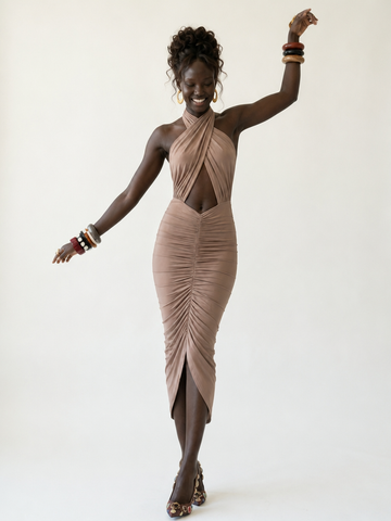 Radiant Halter Ruched Maxi Dress