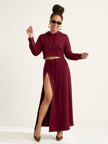 Confident Hooded Slit Maxi Set