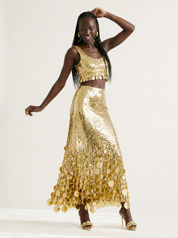 Luminous Gold Sequin Maxi Skirt