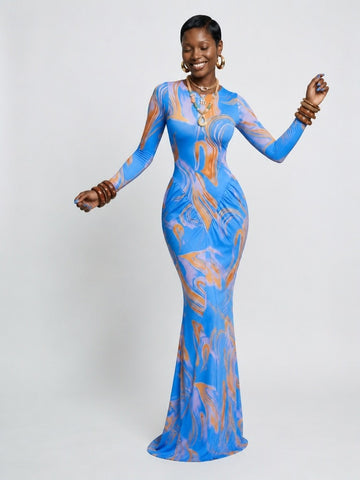 Magnetic Tie Dye Ruched Maxi Dress